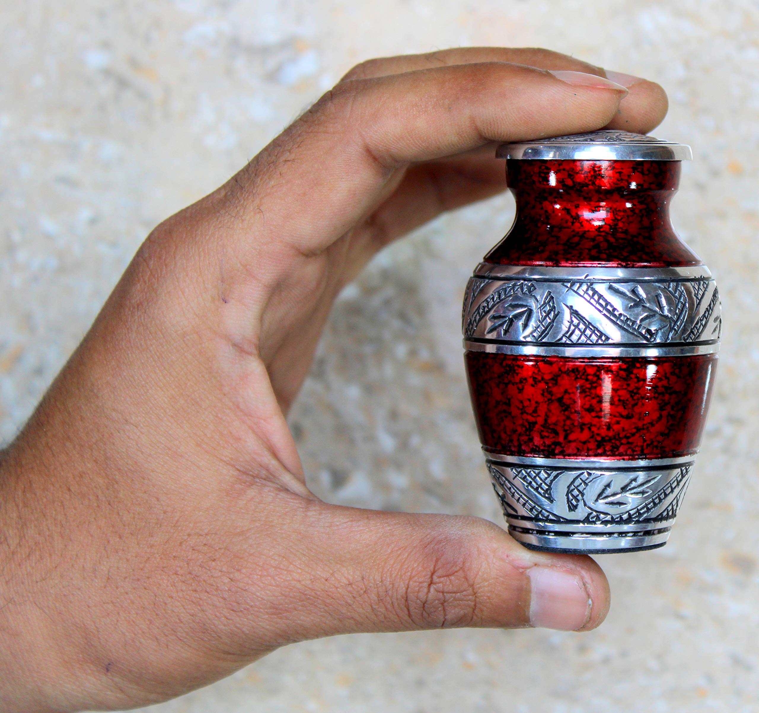 eSplanade- Cremation Mini urn Keepsake Memorial | Set of 4 Small urns for Ashes Funeral Burial Container jar Pot (Silver Carved)