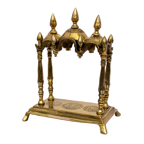 ESPLANADE - Brass 3 Domed Temple Mandir for Home - Puja Items - Home Decor - Golden