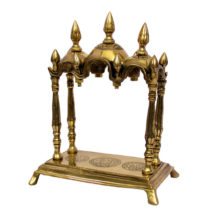 ESPLANADE - Brass 3 Domed Temple Mandir for Home - Puja Items - Home Decor - Golden - 11" Inches