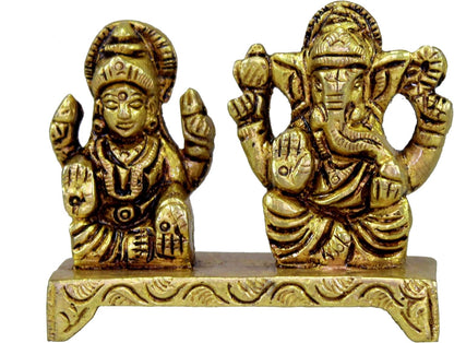 eSplanade Brass Laxmi Ganesh Idol | Ganesha Lakshmi Religious Figurine Hindu God Sculpture Murti Statue | Diwali/Workplace/Office - 2 Inches Height