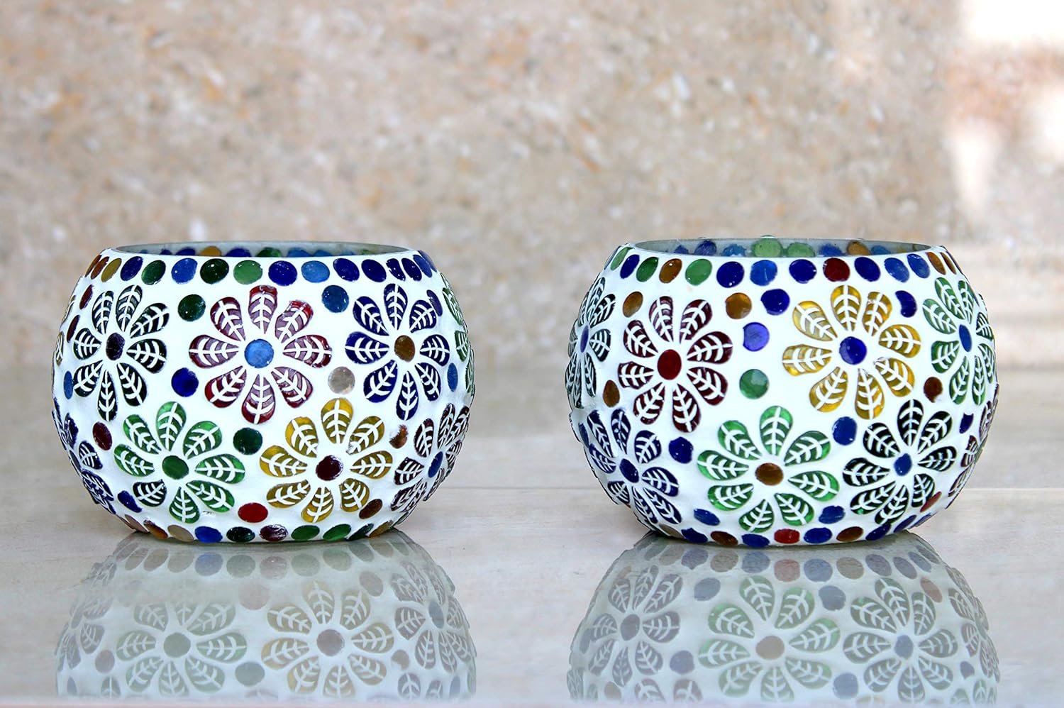 eSplanade Tealight Tea light Votive Candle Holders Votive - Glass (Set of 2) Multicolor
