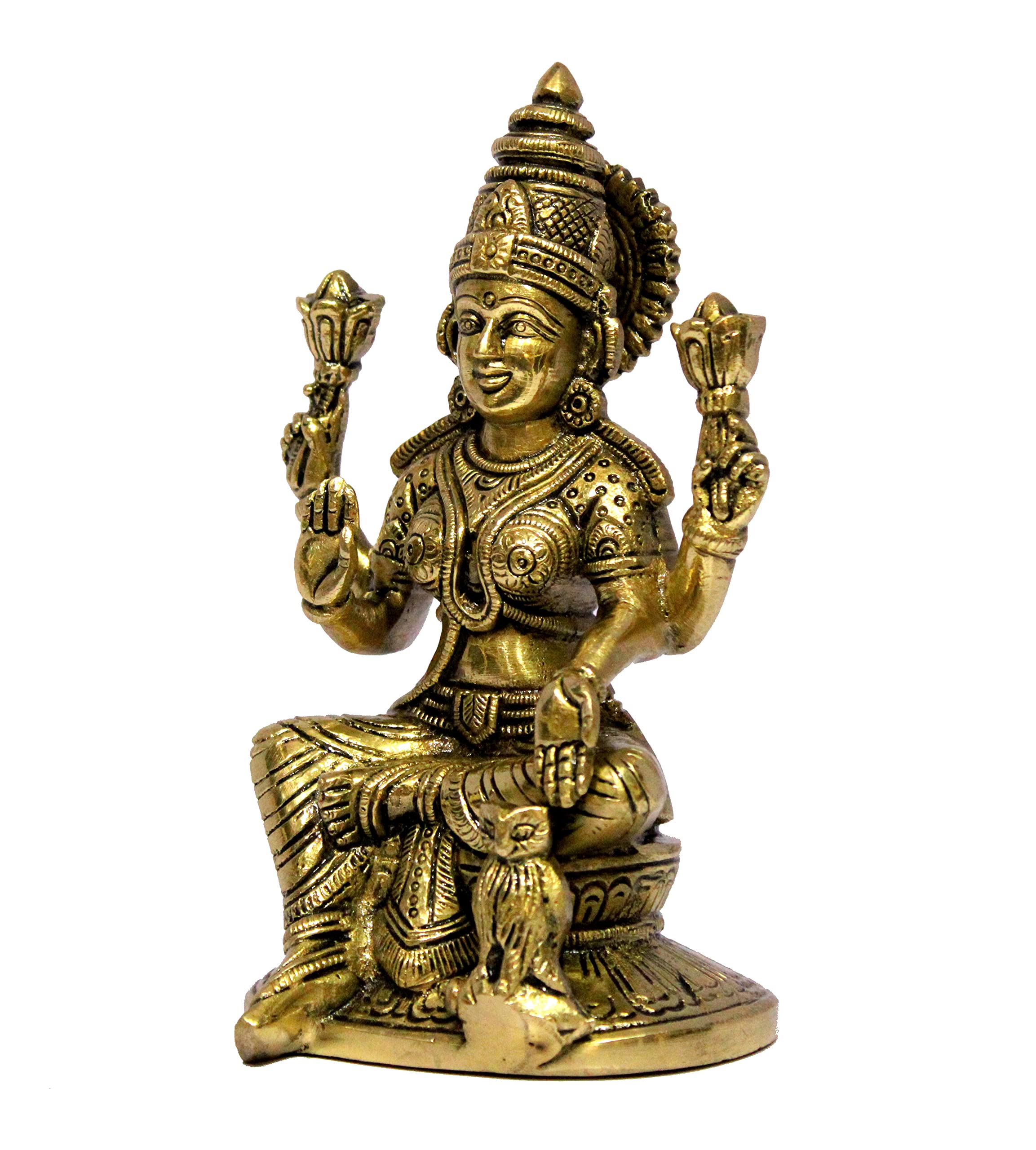 eSplanade Brass Laxmi Lakshmi Goddess Murti Idol Statue Figurine Sculpture | Pooja Idols - Home Decor | Golden - 6.75" Inches & 9.75" Inches - Multi