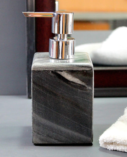 KLEO Soap/Lotion Dispenser - Made of Genuine Indian Marble - Luxury Bathroom Accessories Bath Set - Black/Grey