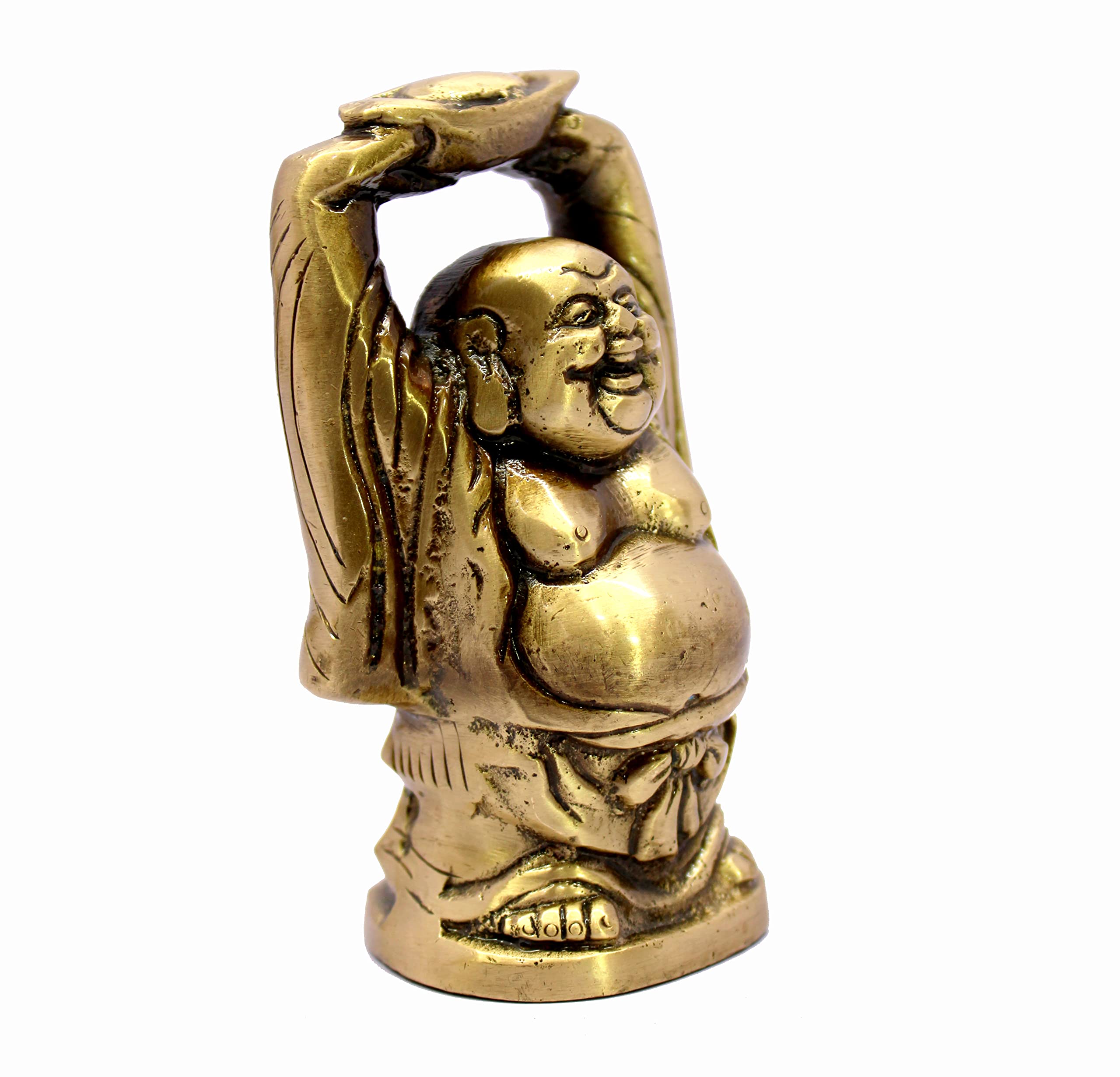 ESPLANADE Laughing Buddha Statue for Money, Wealth & Good Luck | Brass Home Decor Item for Living Room, Office Desk | Feng Shui Figurine, Vastu Show Pieces, Kuber Statue | Gift for House Warming, 3.5"