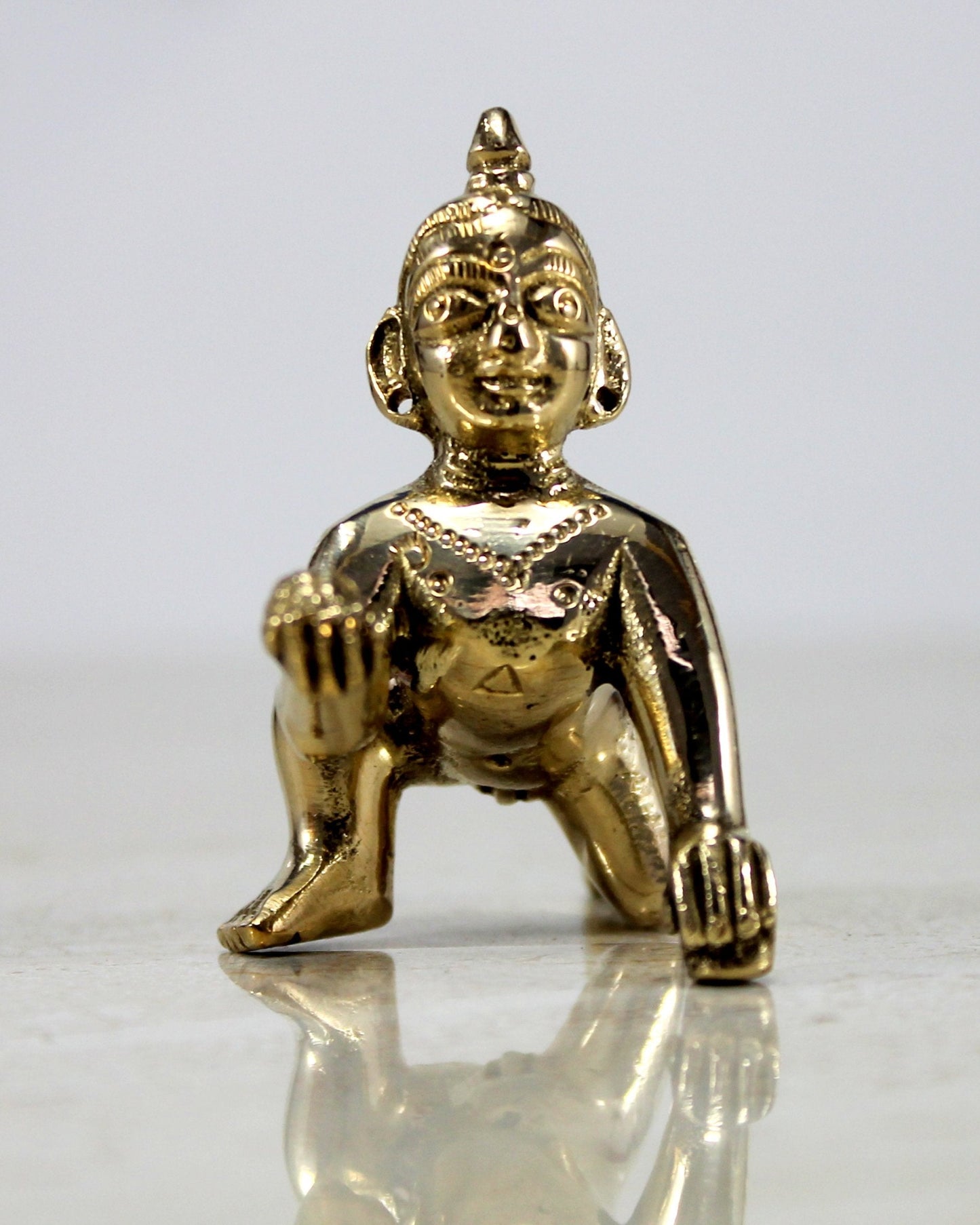 StonKraft Brass Krishna Laddoo Gopal Kanha Makhan Chor Statue Idol Murti Sculpture (Small Size)