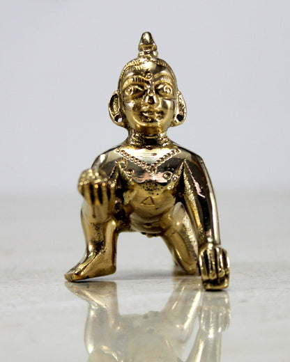 StonKraft Brass Krishna Laddoo Gopal Kanha Makhan Chor Statue Idol Murti Sculpture (Small Size)