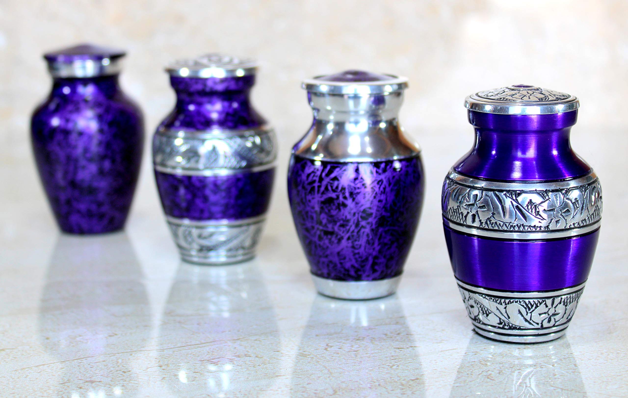 eSplanade- Cremation Mini urn Keepsake Memorial | Set of 4 Small urns for Ashes Funeral Burial Container jar Pot (Silver Carved)