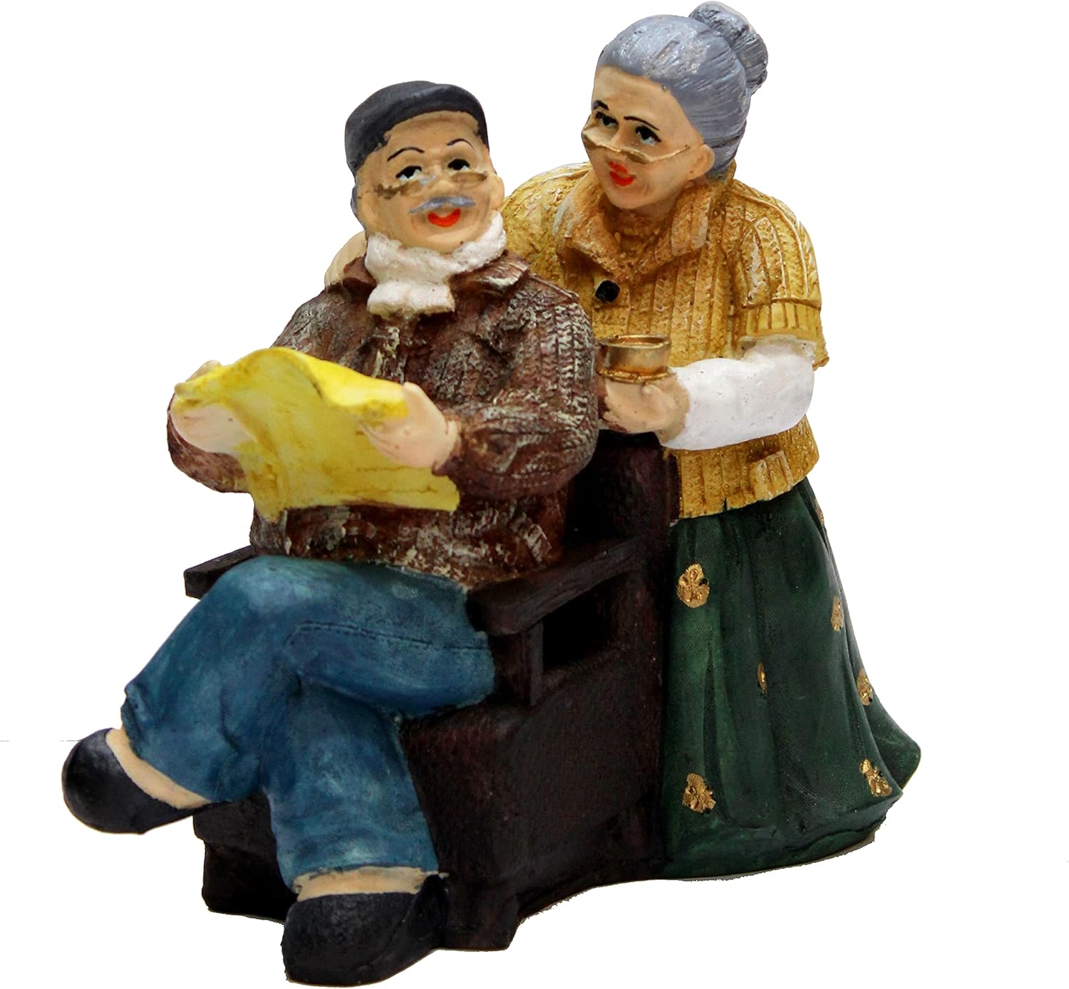 eSplanade Resin Dada Dadi Showpiece Brings Goodluck, Fengshui, Vastu for Home Decor - 6.75" Inches - Multi