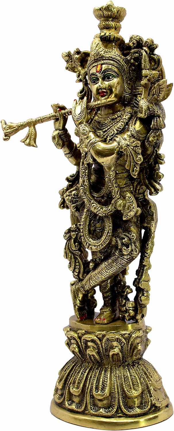 eSplanade Brass Krishna Krishan Murti Idol Statue Sculpture - Multi Colour - 21" Inches, 18" Inches