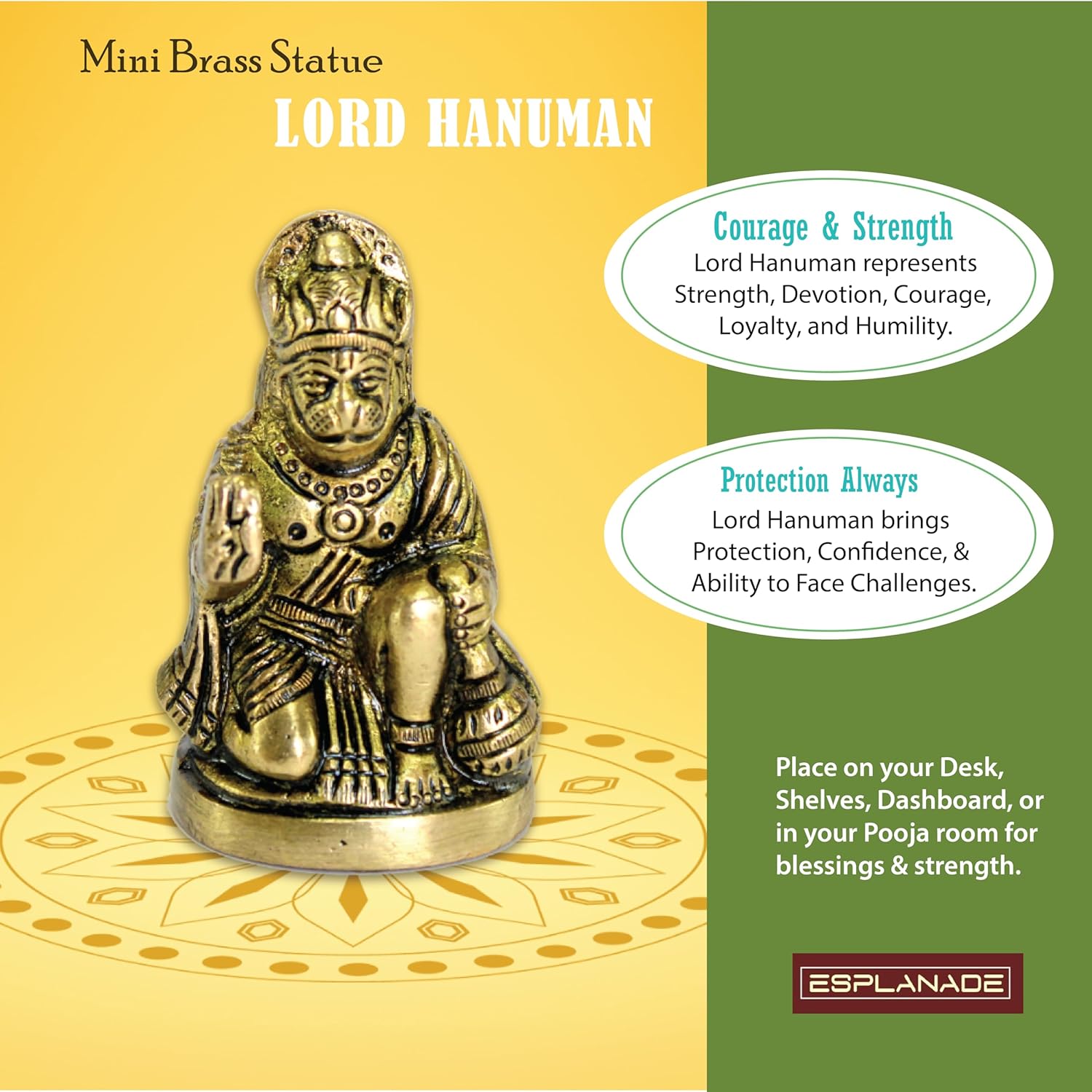 ESPLANADE Brass Hanuman Anjaneya Pavan Putra Bajrangbali Idol Murti Moorti Statue (2.5 Inch)