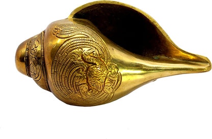 eSplanade Brass Vishnu Laxmi Ksheer Sagar Carved Holy Shankh Sankha Conch Shell | Home Decor | 7" Inches