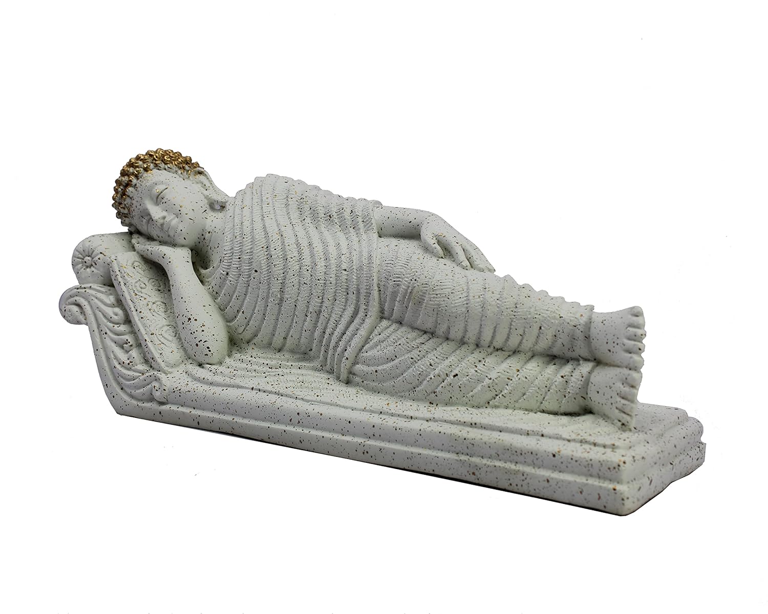 ESPLANADE Resin Sleeping Reclining Buddha Tibetan Buddhist Idol Statue Figurine - Home Decor - White - 16.5" Inches