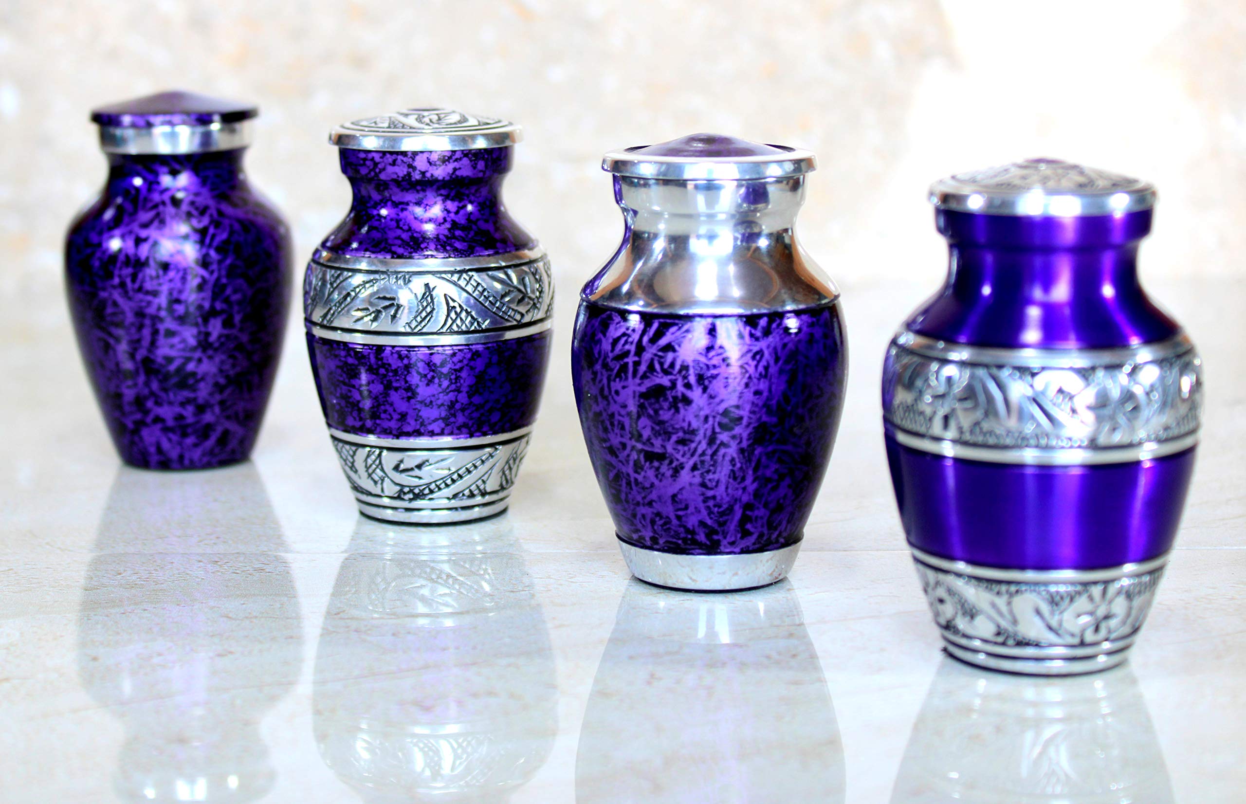 eSplanade- Cremation Mini urn Keepsake Memorial | Set of 4 Small urns for Ashes Funeral Burial Container jar Pot (Silver Carved)