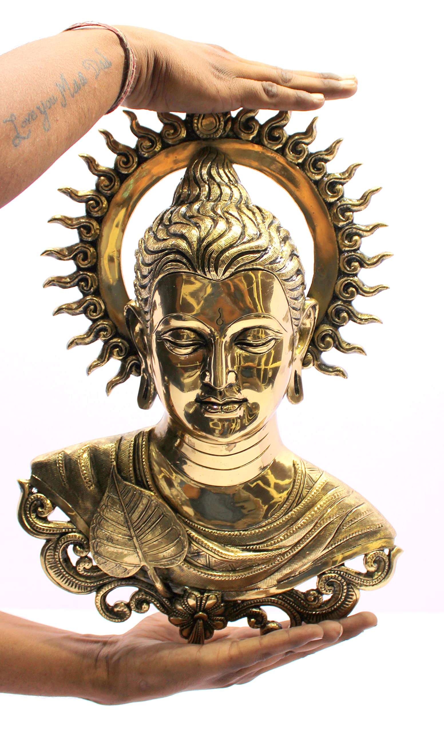 ESPLANADE Buddha Wall Hanging Decor for Living Room | Brass Wall Sculptures | Meditation & Yoga Room Decor | Wall Mount Buddha Face Idol Showpiece | Zen Buddhist House Warming Gift, 15.5 Inches