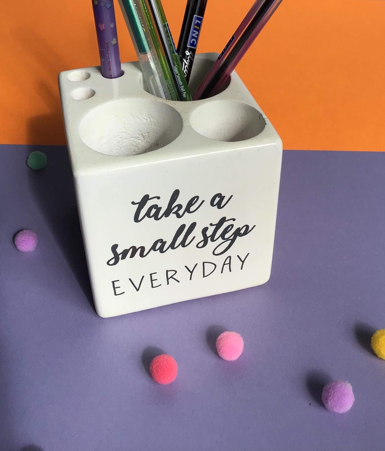 IVEI Sleek Pine Wood Rectangular Pen Stand for Father - Pen/Pencil Holder - Minimalistic Office Desk Organizer with Quote - Wooden Stationery Holder for Office and Study Table - Unique Budget Gifts