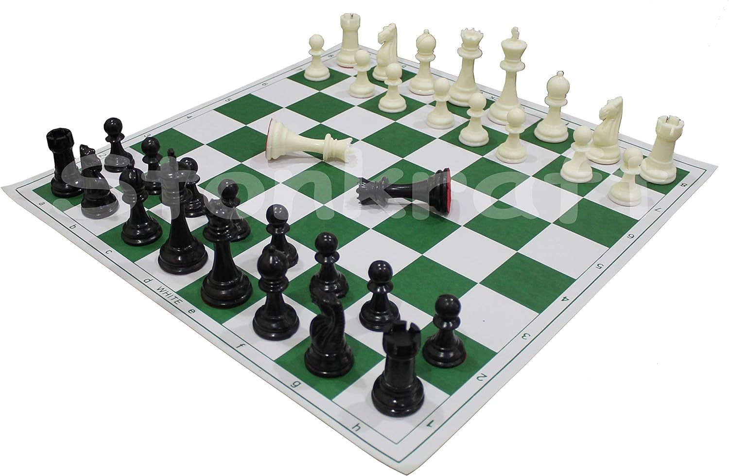 StonKraft 18.2'' x 18.2'' Tournament Roll Up Vinyl Chess with Pieces - Ideal for Professional Players