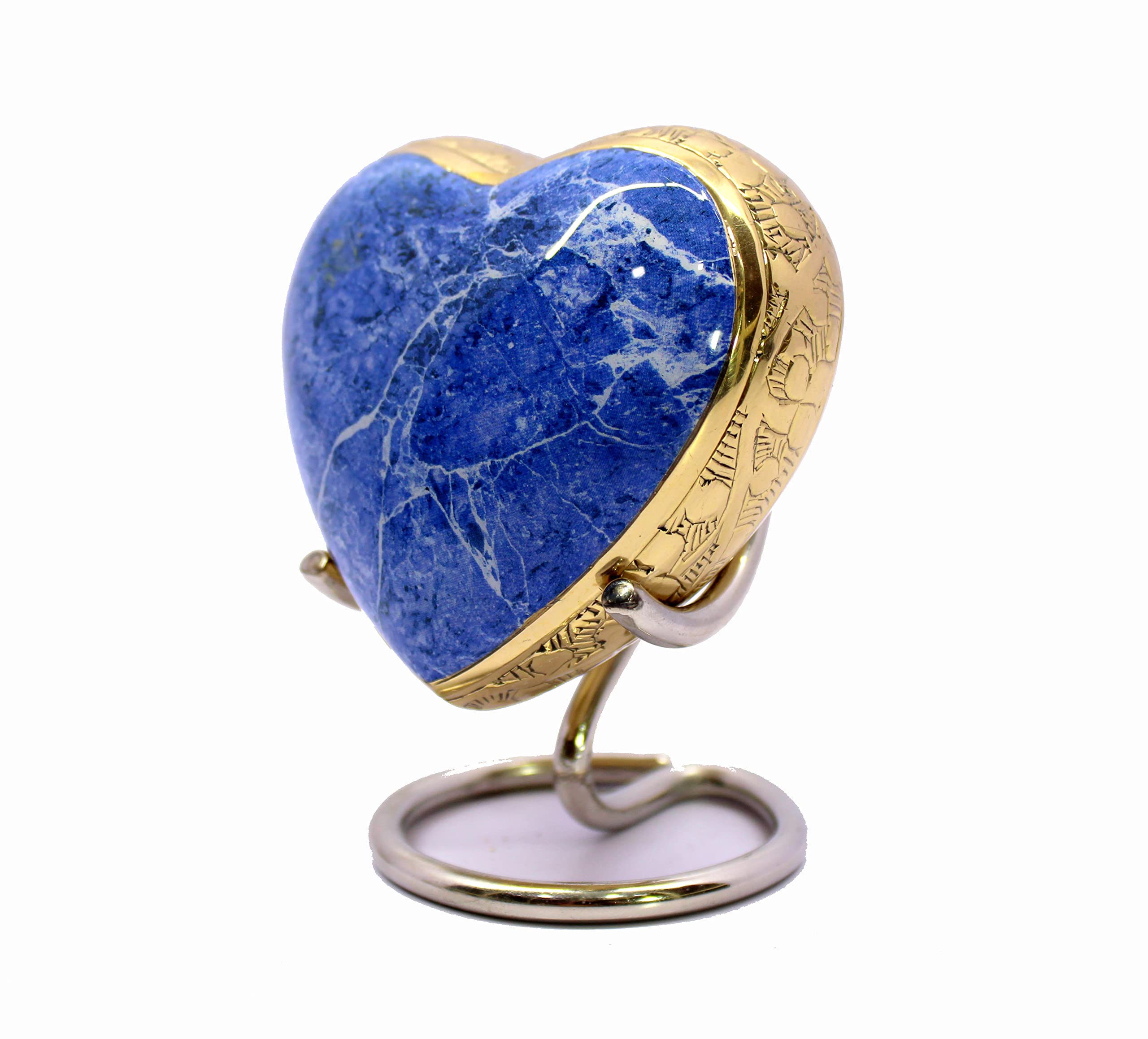 eSplanade Metal Mini Cremation Urn Heart-shaped Keepsake Memorial Jar Pot Container | Small Urn for Funeral Ashes Burial | Wave Textured Metal Keepsake with Stand | Multicolor