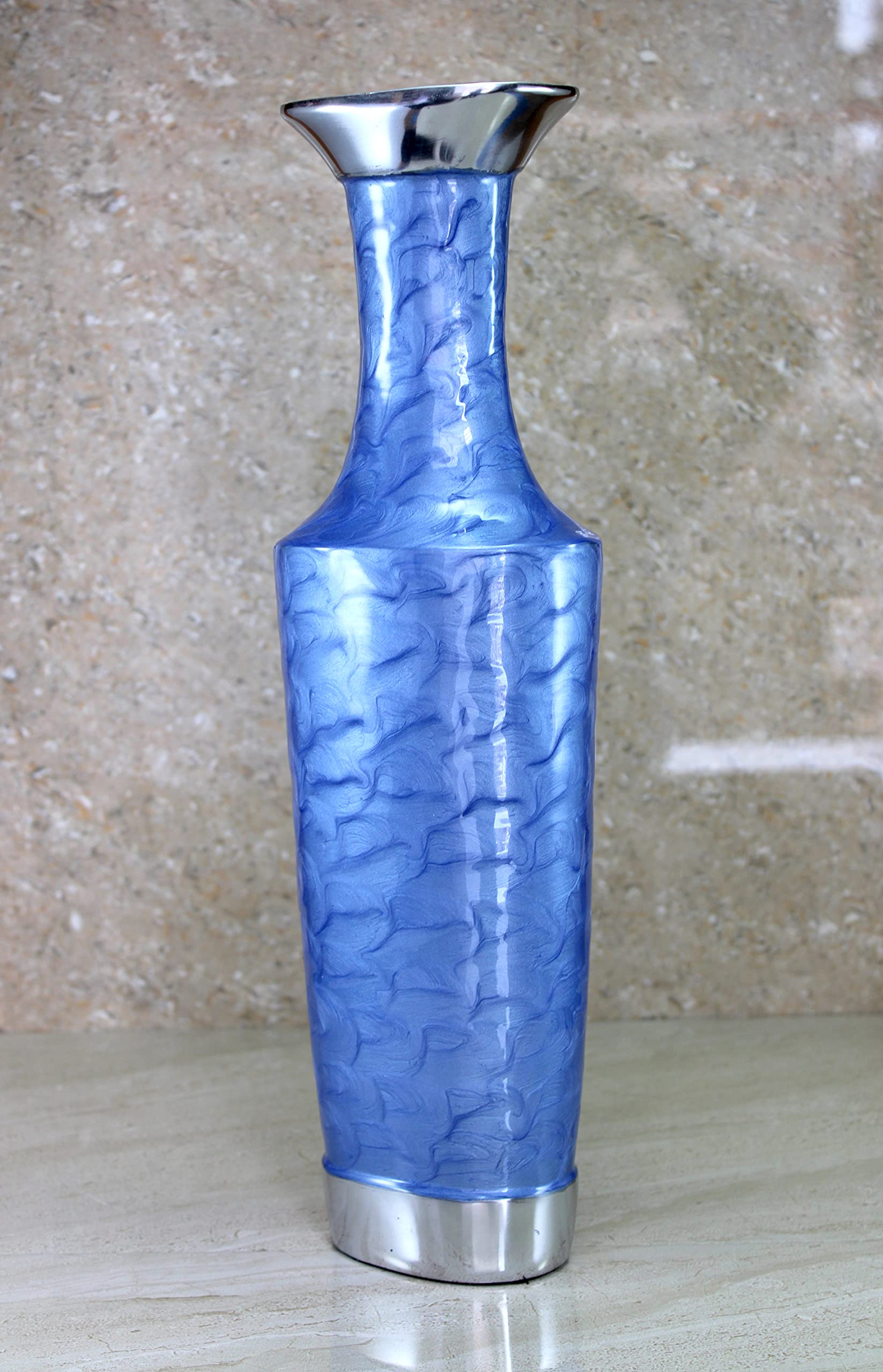 Esplanade Metal Flower Vase Flower Pot Holder - Decorative Showpiece - Home Decor - Blue - 16" Inches