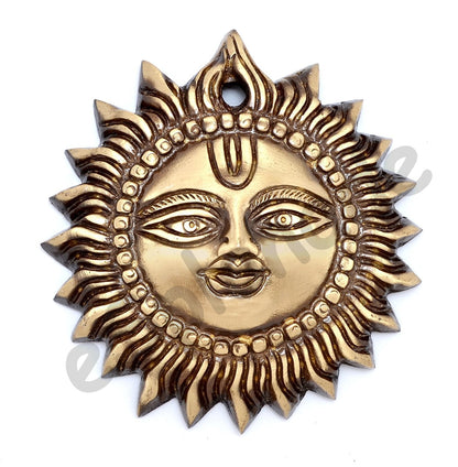 eSplanade 4" Brass Sun God Smiling Surya Bhagwaan Idol Statue Sculpture Wall Hanging