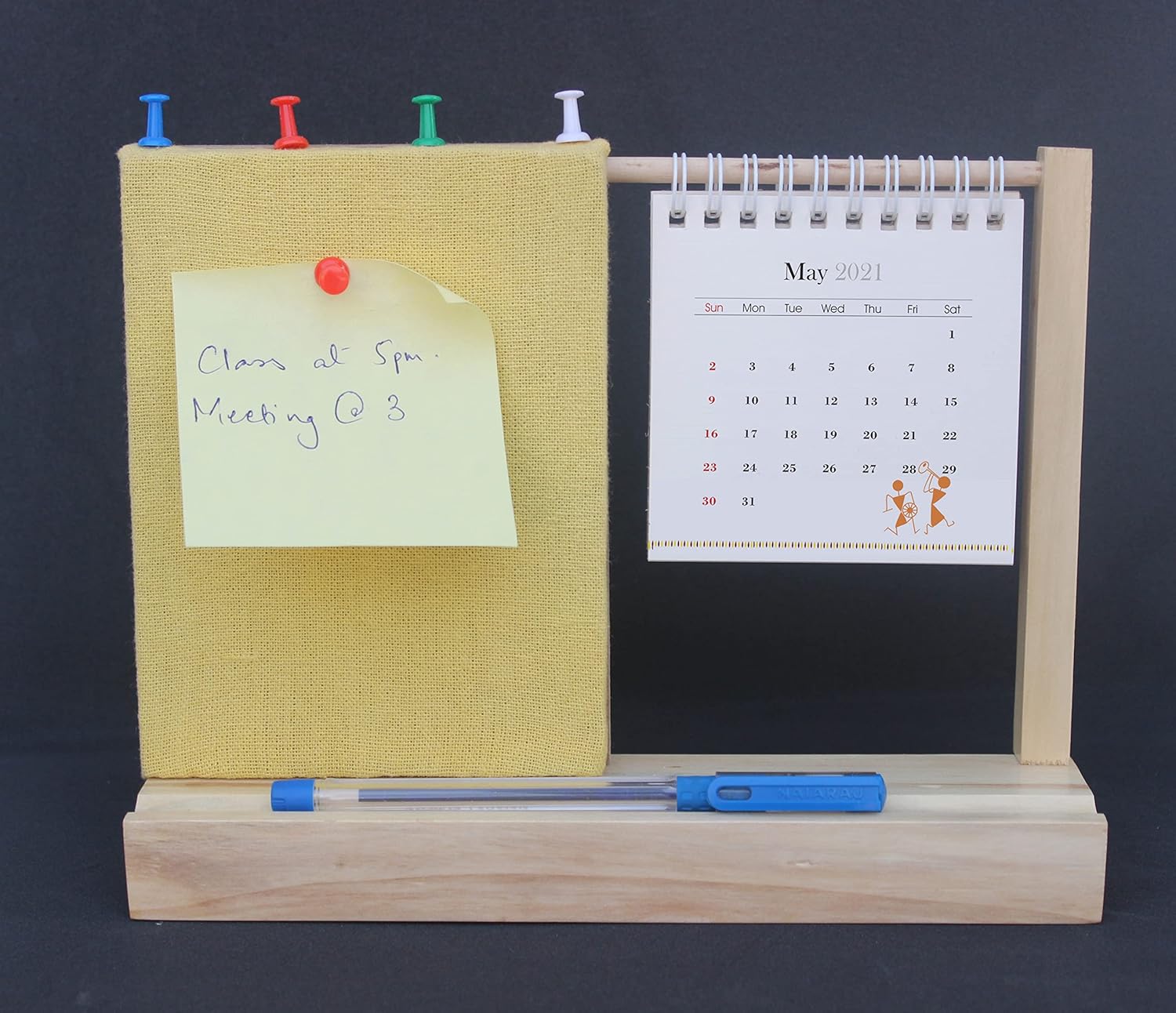 IVEI Warli Desk Calendar with Pin Board - Desk Organizer - Utility Desktop Calendar - Table Top Calendar Set - Desk Calendar Holder with Pin Board for Home, Office Desk Decor, Study Room