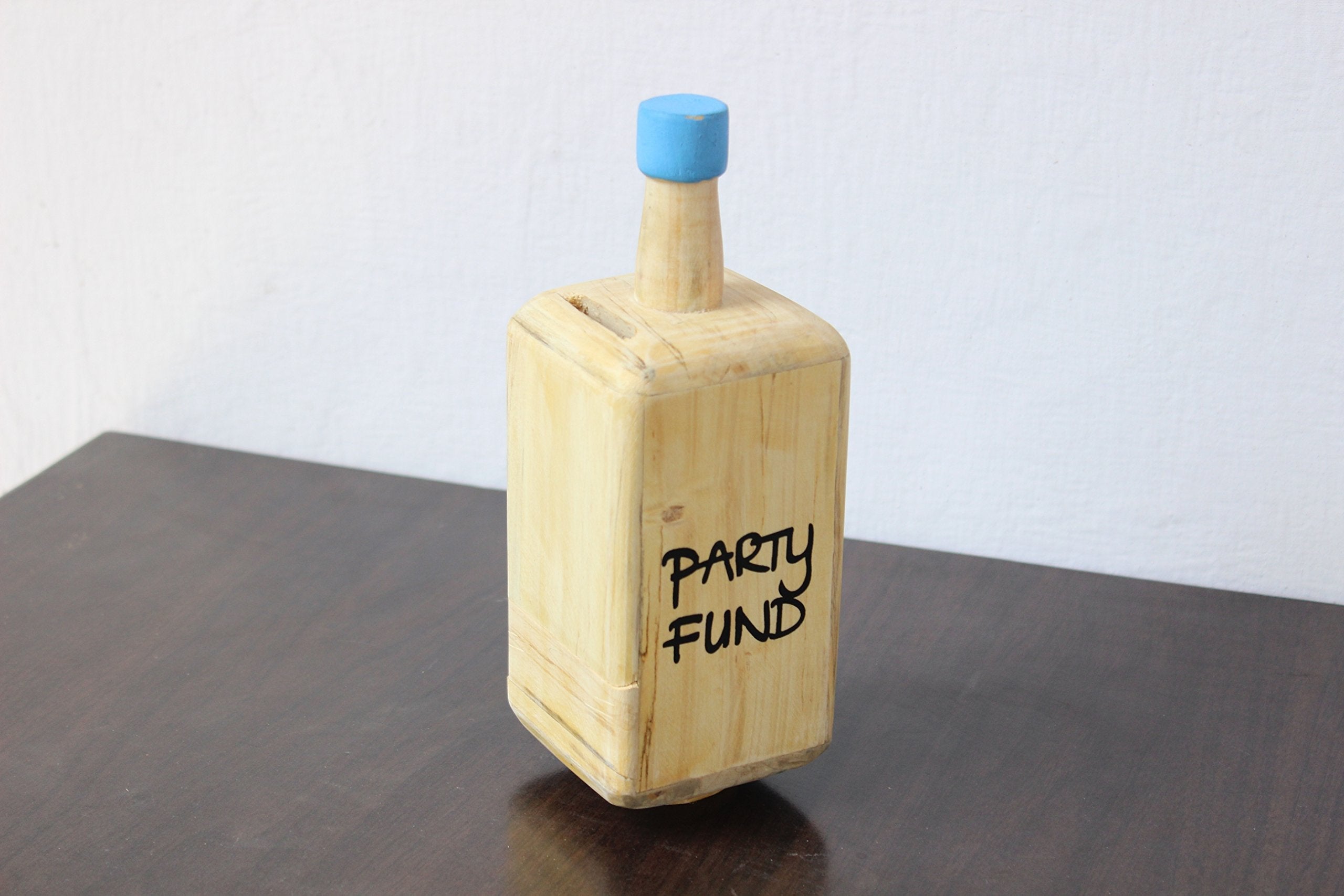 IVEI Wooden Piggy Bank Bottle Shaped Money Box - Piggy Bank for Adults - Handmade Wooden Coin Bank for Party Fund - Money Storage Box - Wooden Money Bank - Wooden Piggy Bank with Lock - Orange & Yellow