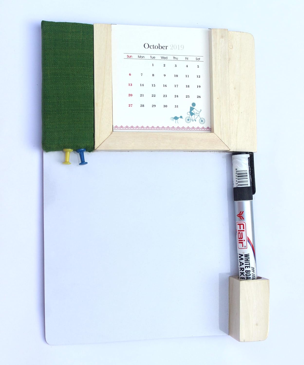 IVEI Warli Calendar with Pin Board & White Board - Magnet Board Calendar for Fridge - Utility Desk Calendar Dry Erase Board - Mini Calendar Fridge Magnet with Whiteboard & Pinboard - Brown, Green, Wine, Yellow, Blue