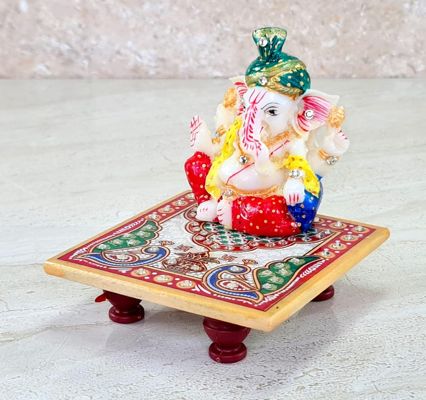 eSplanade Marble Chowki with Ganesh Ganesha Ganpati Murti Idol Statue Sculpture | Pooja Idols | Home Decor - Small Size