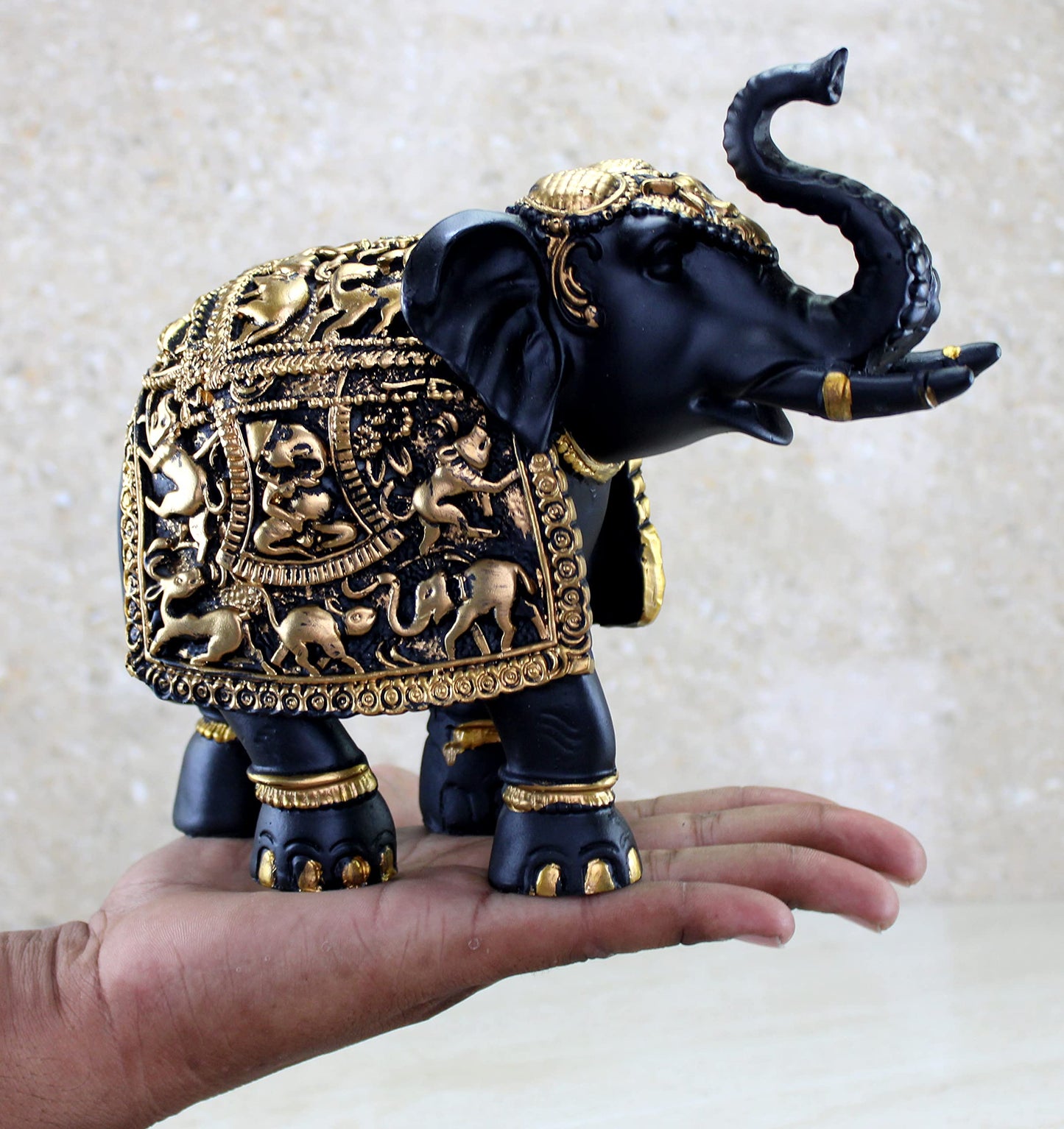 eSplanade Resin Elephant Sculpture Showpiece Figurine | Decorative Items - Home Decor | Black-Golden - 8.5" Inches (Length)