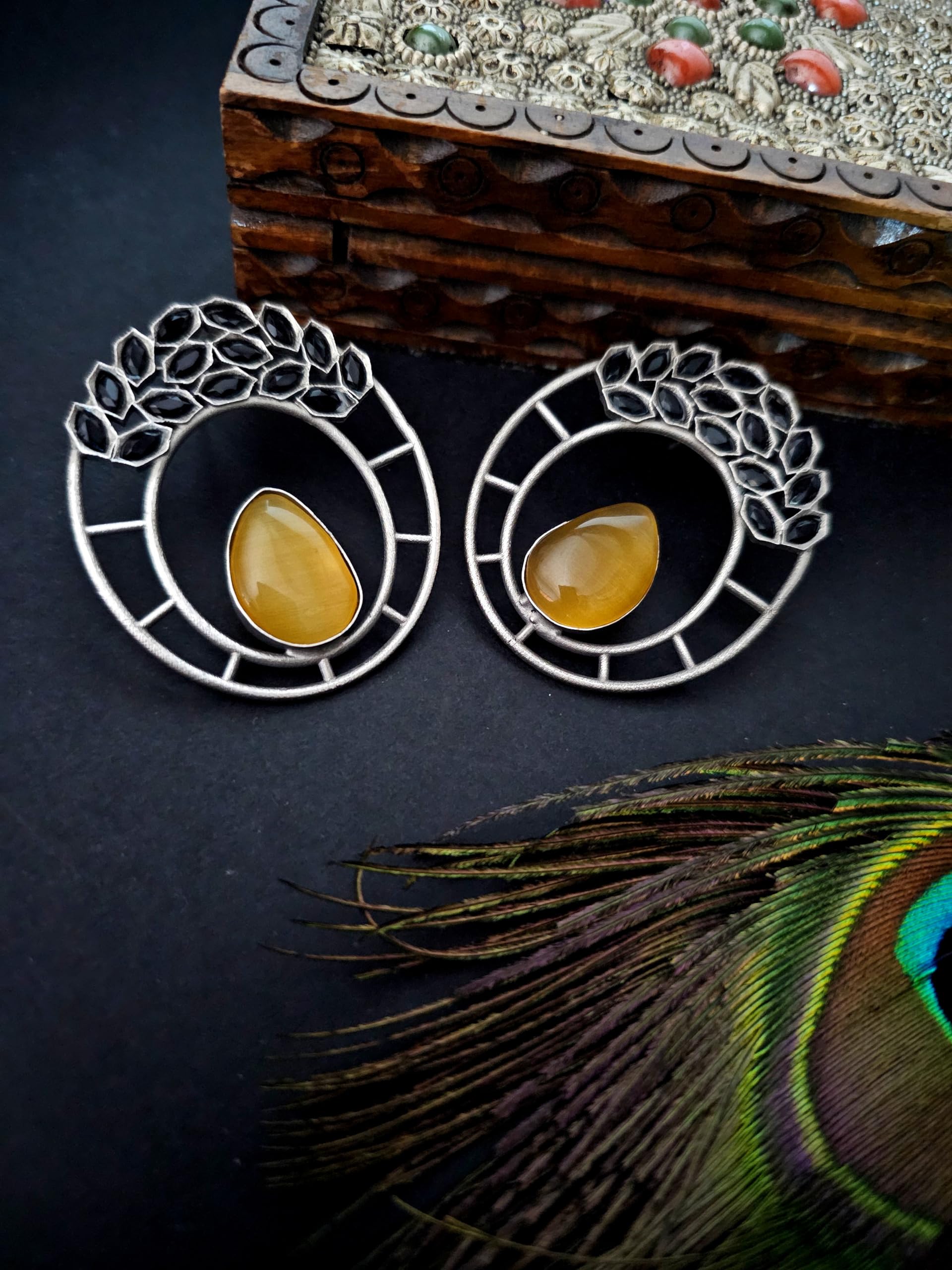 Binnis wardrobe contemporary ruby stone Kundan beautiful round shaped drop earring- Multicolor