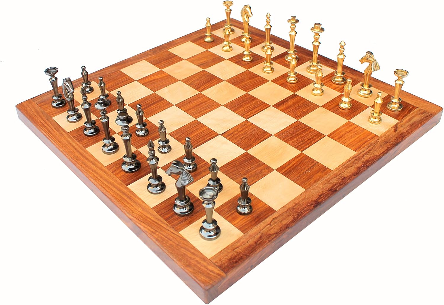 16" X 16" Collectible Acacia Wood Chess Game Board Set+Brass Pieces