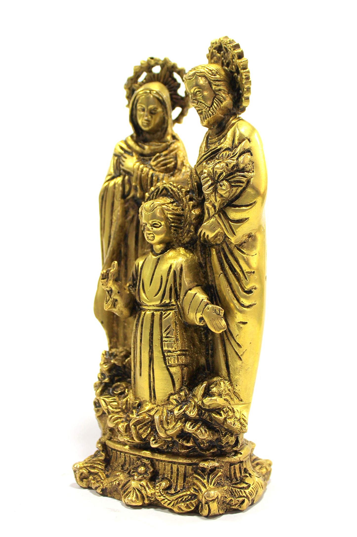 StonKraft Brass Holy Family of Mother Mary, Joseph, Jesus Christ Idol Statue Sculpture - (7.5" Inches Height)