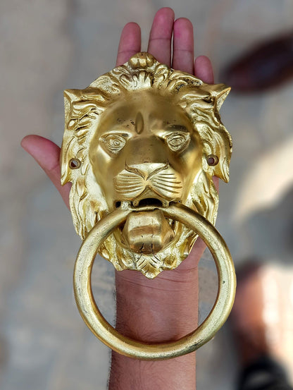 StonKraft Brass Lion Door Knocker Knockers Gate Knocker Door Accessories (Lion 5")