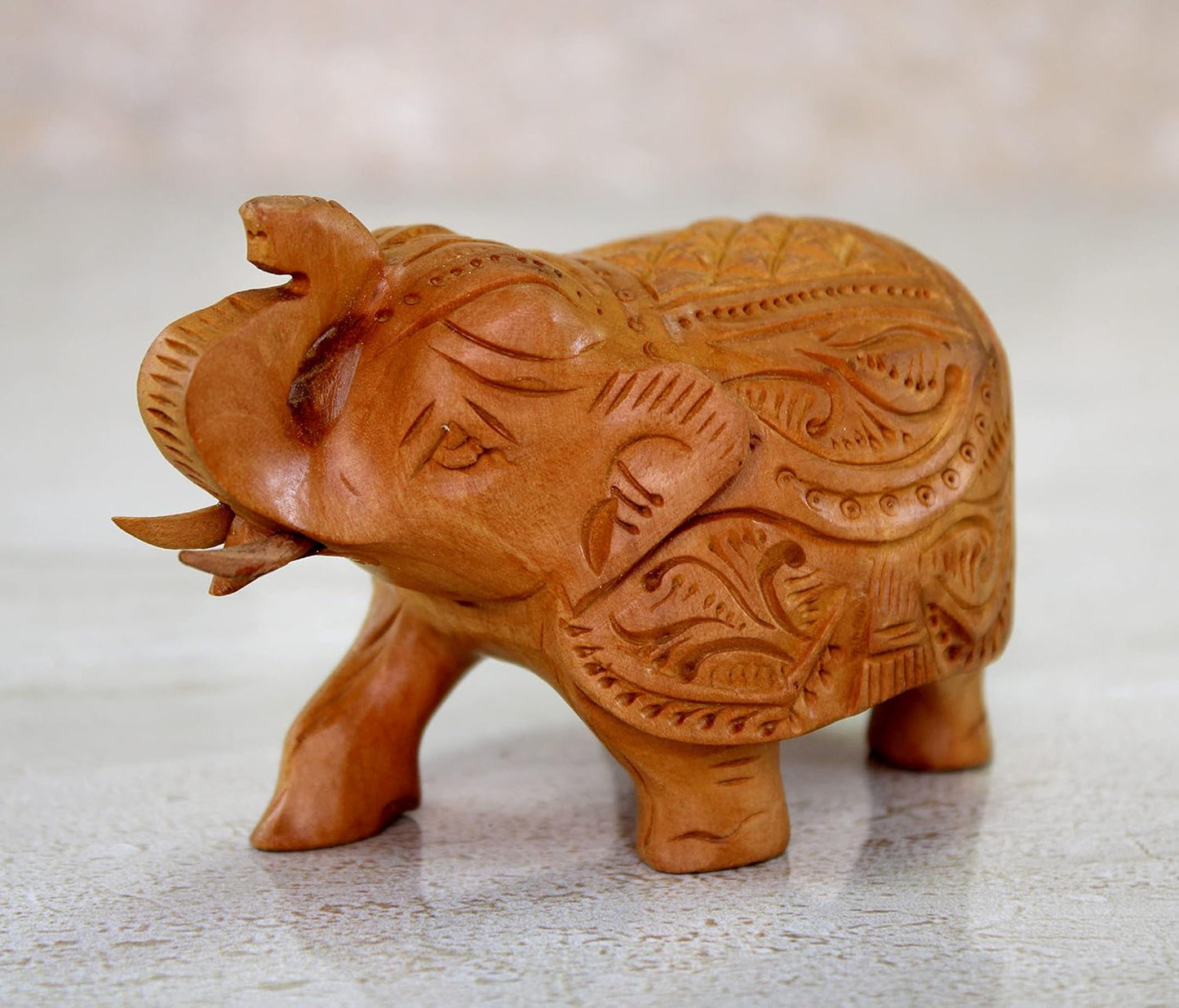 eSplanade Wooden Elephant Sculpture or Showpiece Feng Shui Vastu brings Goodluck Home Decor - 2.5" Inches Height