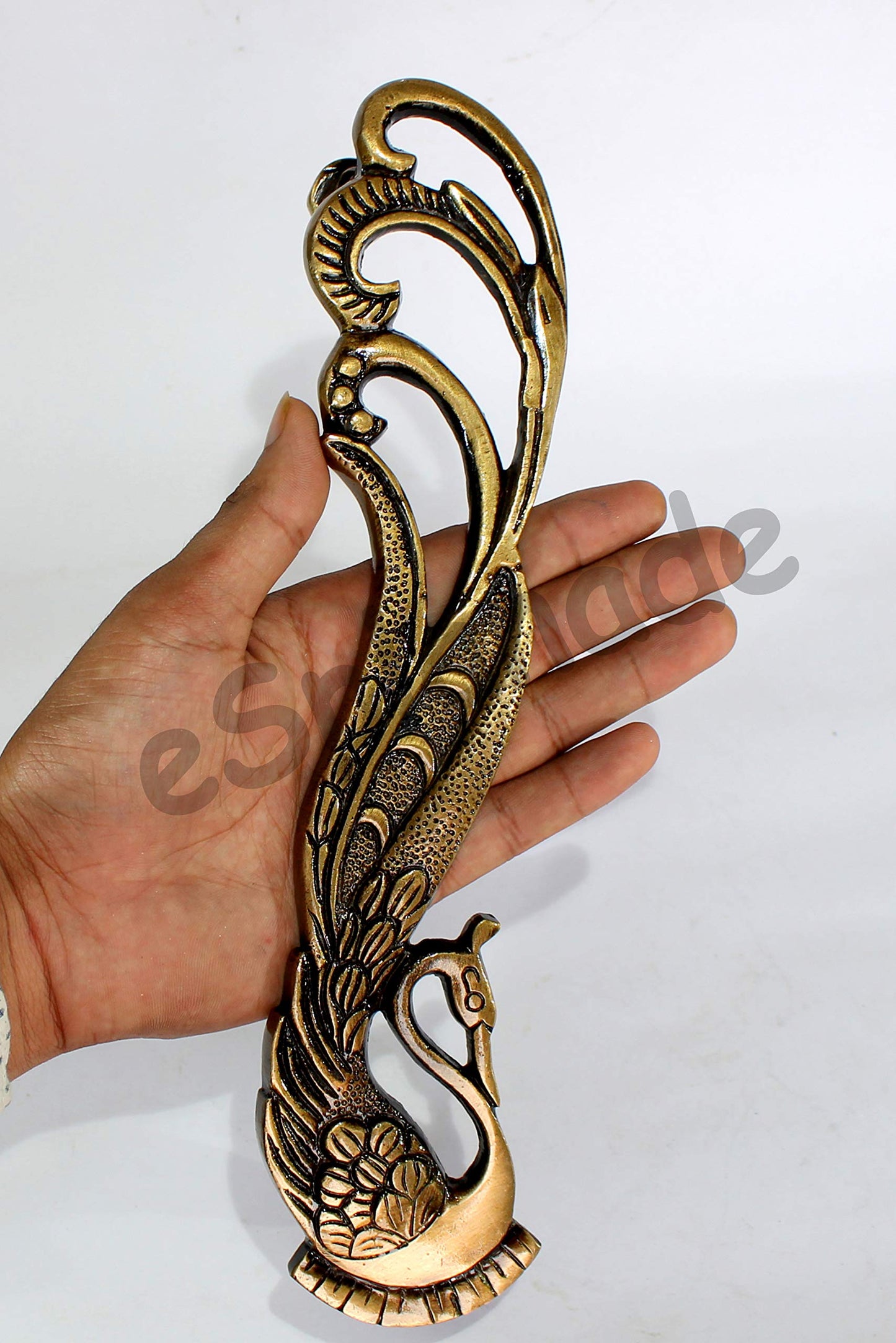 eSplanade - 11" Designer Peacock Brass Door Handle Pair (2 pcs) | Home Decor | Door Decor | Pair of Brass Door Handles | Pair of Brass Door Pulls