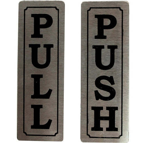 eSplanade Stainless Steel Push Pull Door Decal Stickers Sign | Push Pull Stainless Steel Sign - Easy to Mount Weather Resistant Long Lasting (Size 6