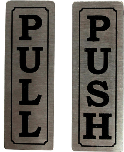 eSplanade Stainless Steel Push Pull Door Decal Stickers Sign | Push Pull Stainless Steel Sign - Easy to Mount Weather Resistant Long Lasting (Size 6" x 2")