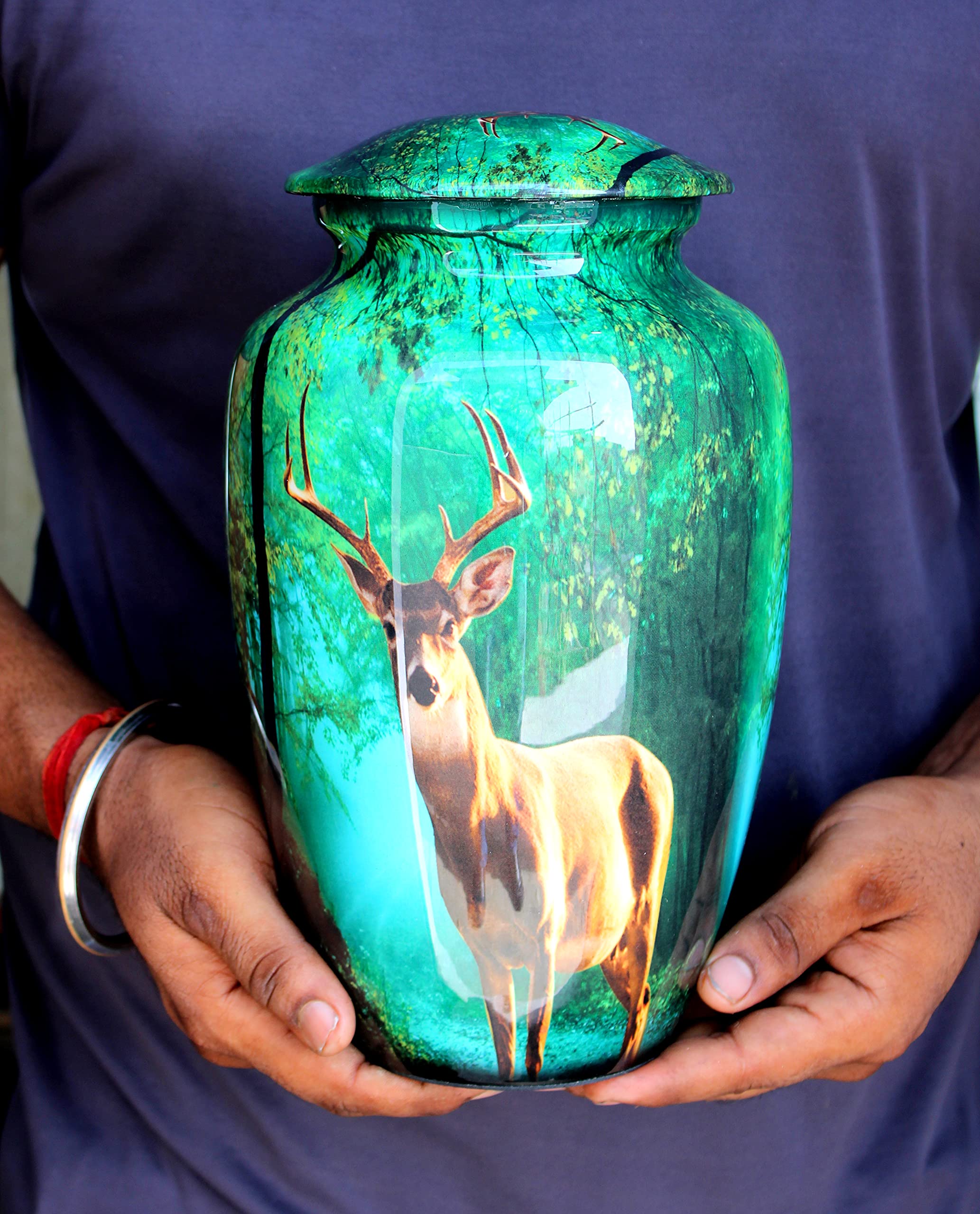 eSplanade Metal Cremation Urn Memorial Jar Pot Container | Full Size Printed Urn for Funeral Ashes Burial | Metal Urns | (Multicolor) - 10" Inches