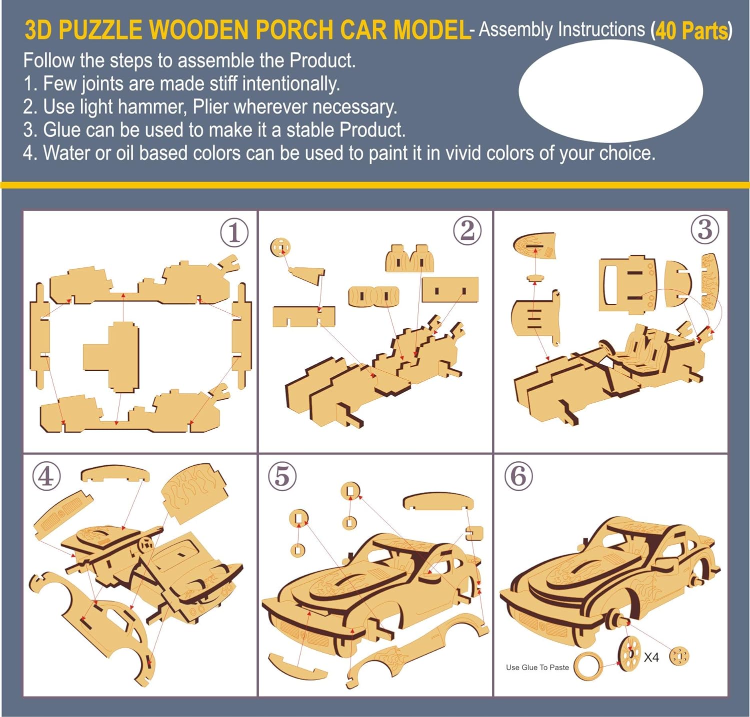 StonKraft 3D Wooden Puzzle Car - Wooden, DIY Kit, Build Your own, Construction Toy, Modeling Kit | MDF Toys Car