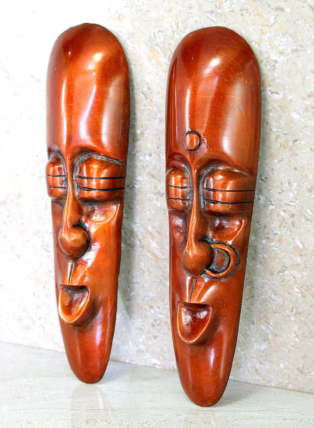 eSplanade Brass Tribal Male Female Faces Wall Hanging - 9.5 inches | Home Decor Antique Item Sculpture or Showpiece