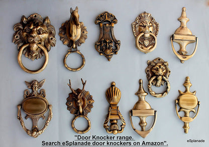 eSplanade Brass Lion Face Mouth Door Knocker, Door Accessories, Gate Knocker (5.5" Design 3)