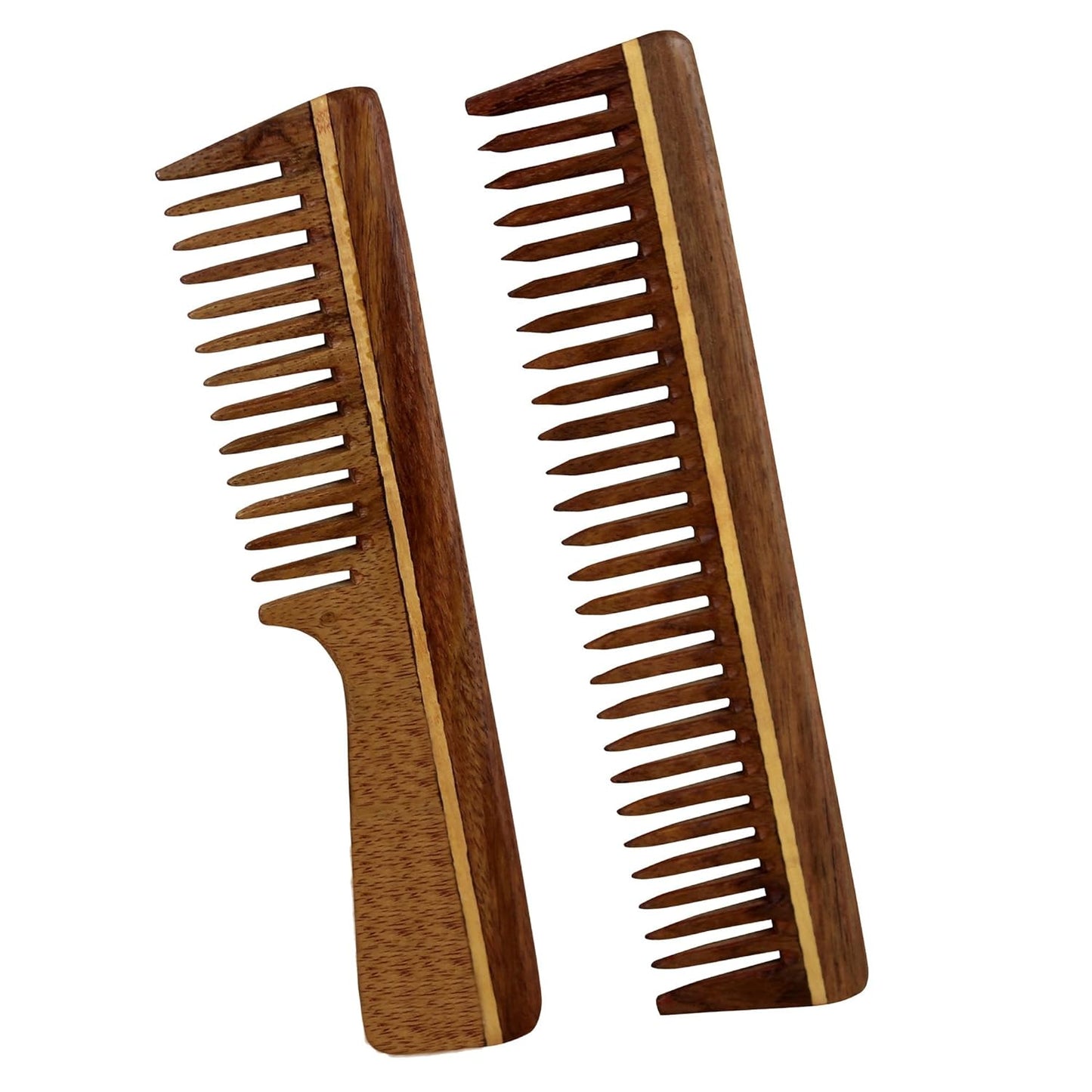 Sheesham Wood Comb Set of 2 - Wide Tooth Comb for Detangling Hair - Non-Static and Eco-friendly for Women, Men