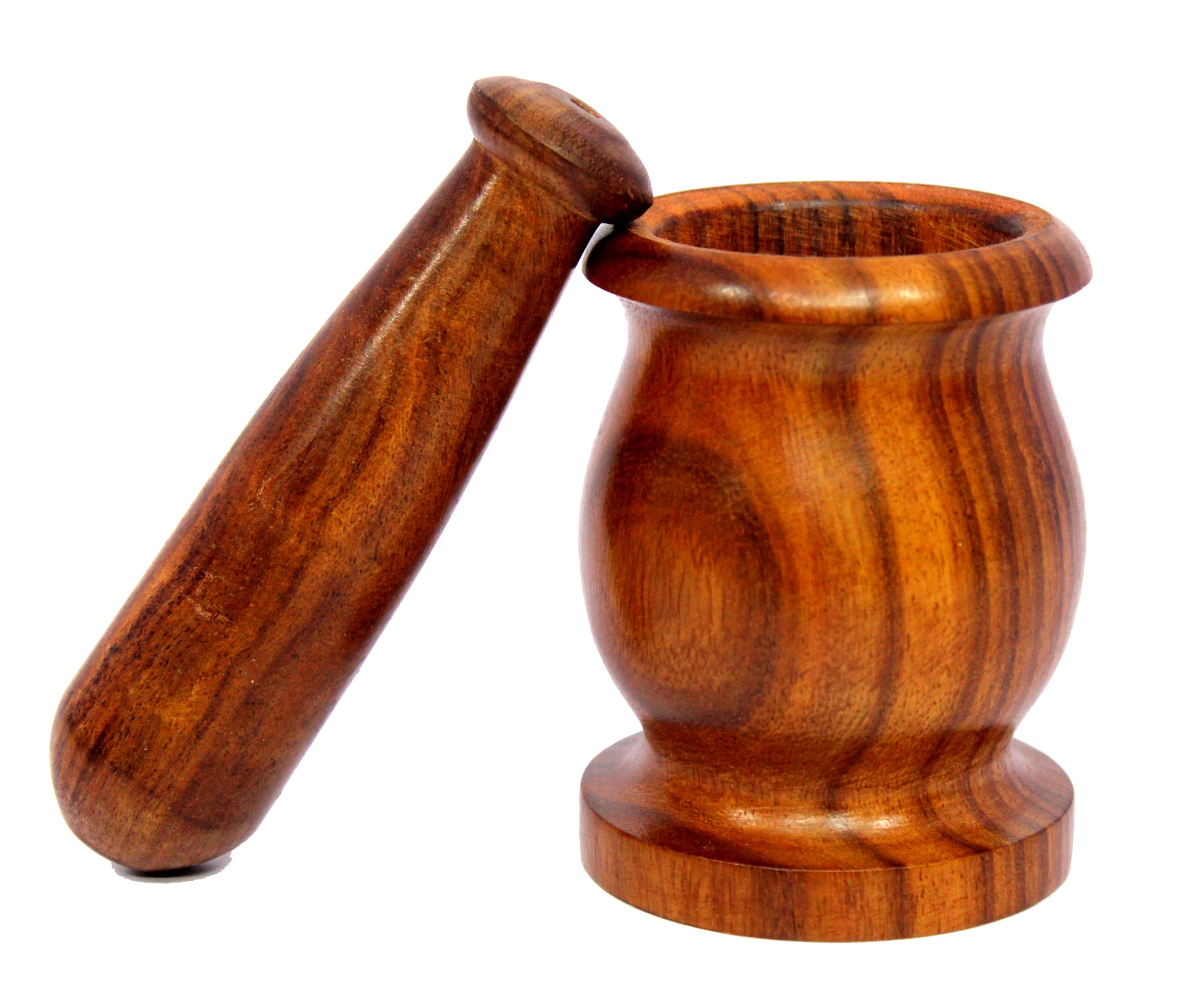 KLEO Wooden Grinder Masher for Spices & Medicine | Okhli Musal Set | Mortar Pestle Set | Imaam Dasta, Kharal, Khalbatta for Kitchen (‎Indo 3.5IN Okhli)