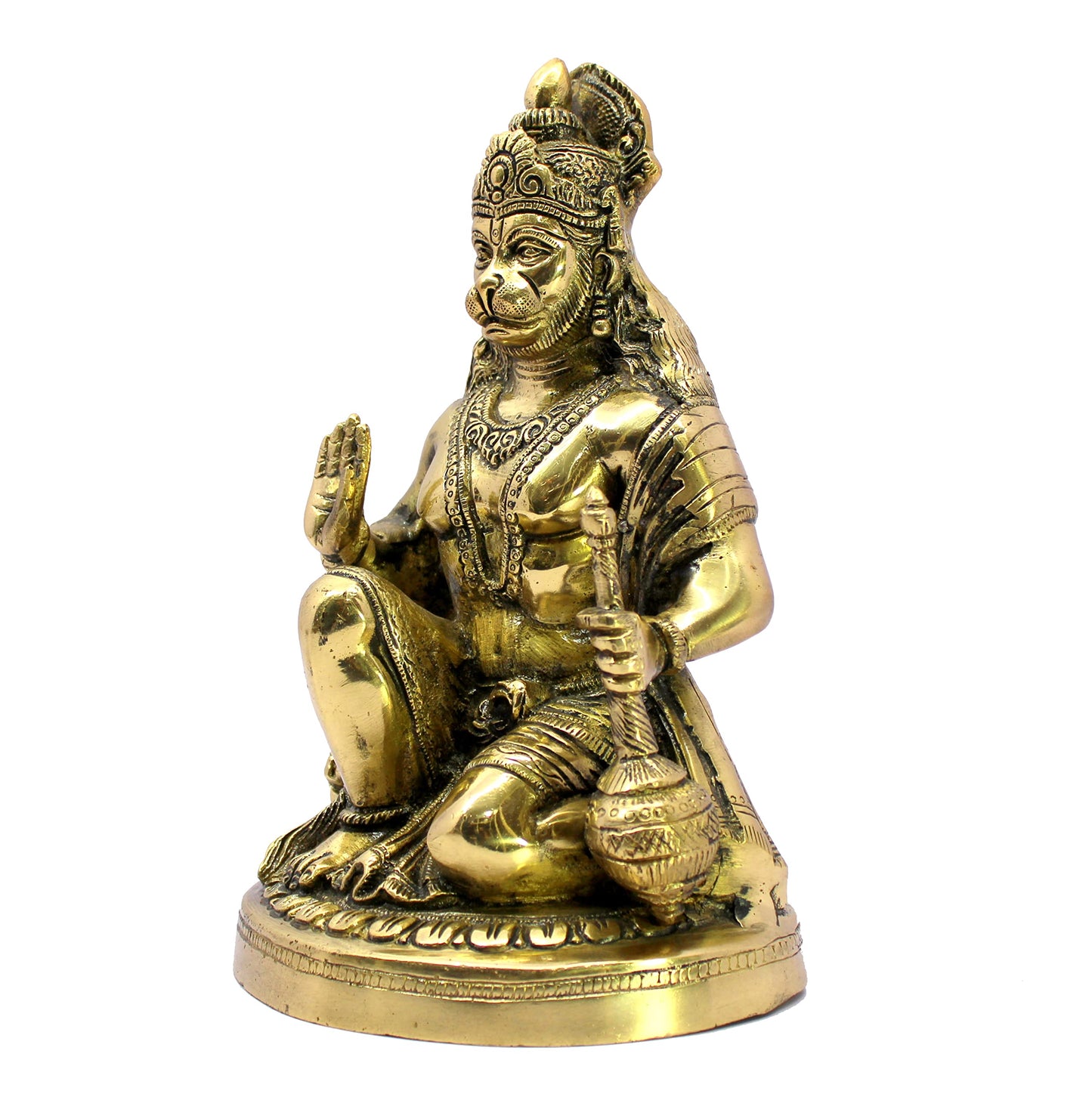 eSplanade Brass Sitting Hanuman Anjaneya Pavan Putra Bajrangbali Maruti Idol Murti Moorti Statue - Golden - 9.5" Inches