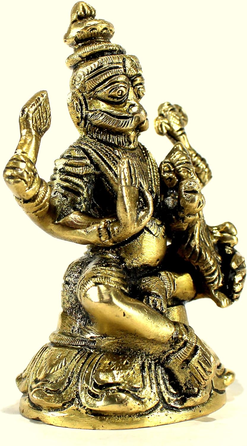 eSplanade - Brass Narsimha Narsingha Narsing with Lakshmi Laxmi Murti Idol Statue Sculpture | Pooja Praying Idol | Golden - 4.5" Inches