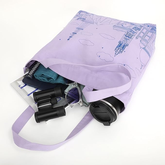 SKAPADORO Canvas Big Zip Printed Handbag Tote,100% Cotton, Inner pocket, Ecofriendly Bag for Women, Travel College Beach Shopping, Easy to Wash Everyday Shoulder Bag - Quirky Desi Graphic Designs