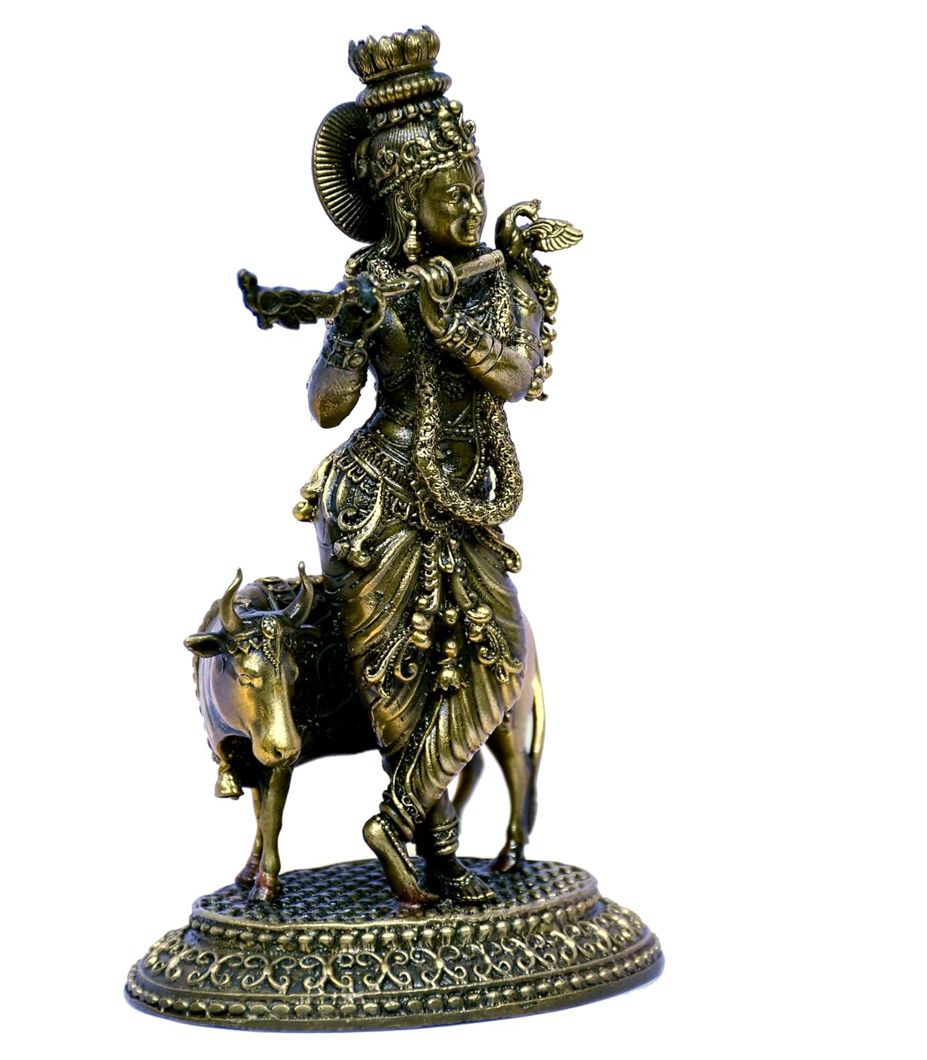 ESPLANADE Brass Krishna Statue, Krishan with Cow Murti, Kishan Krishna Idol Small, Hindu God Idols for Pooja Room, Mandir Decoration, Home Decoration Items for Living Room, Golden