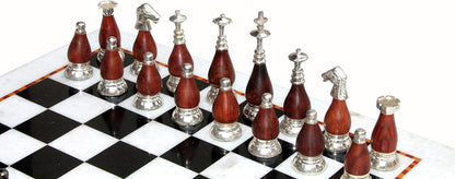 StonKraft Collectible Black & White Marble Chess Board Set + Brass Wooden Chess Pieces Pawns - Decorative Stone Chess - Home DŽcor - 15" Inches