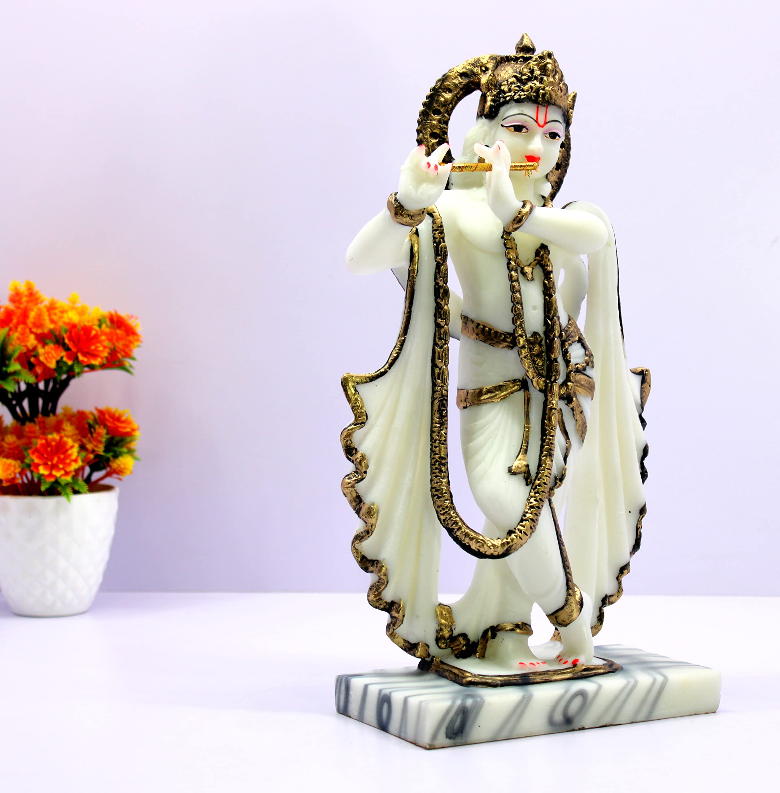 eSplanade Krishna Kishan Murti Idol Statue Sculpture | Home Decor | Resin - 14.25" Inches - White