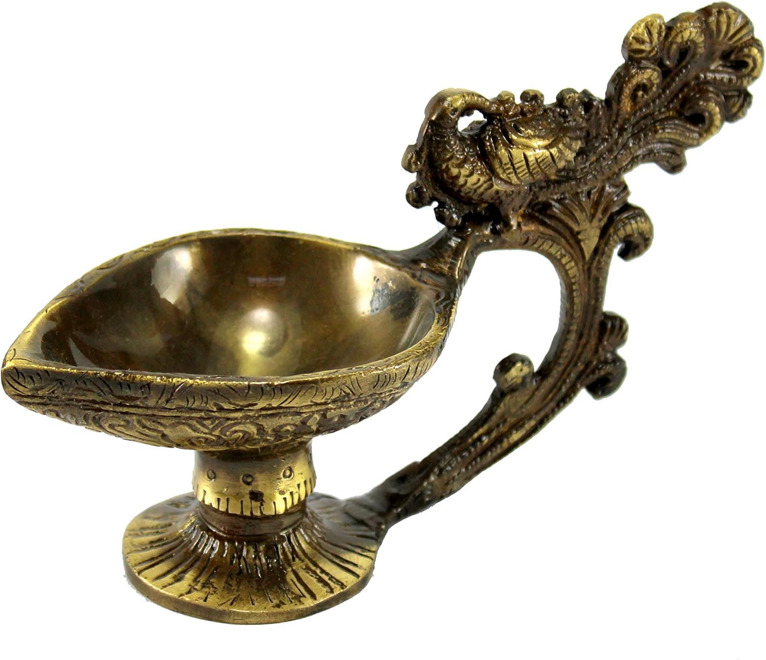 Brass Oil Lamps | Shankh Chakra Narayan Oil Lamp Diya Deepam Kuthu Vilakku -3.5 & 4" Inches