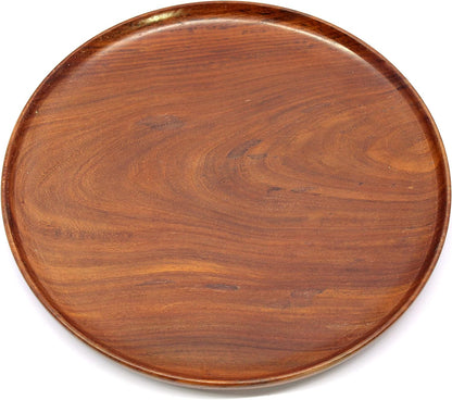 KLEO Wooden Dinner Set Decorative Plates Dinner Thali Set - Plate Glass 2 Bowls and Spoon - Wood - 12" inch Dia. - Brown